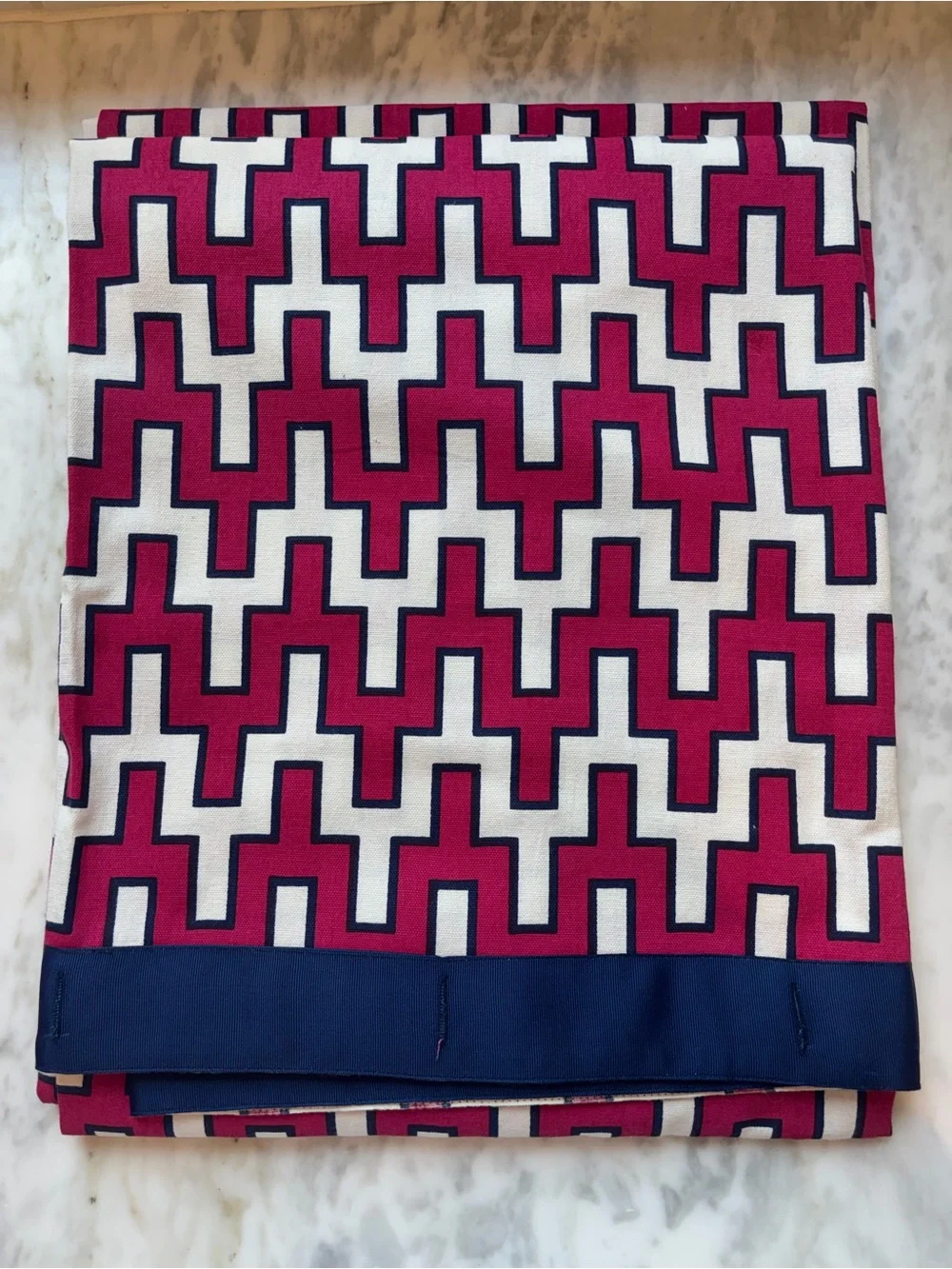 Jonathan Adler Pink and Navy Geometric Shower Curtain